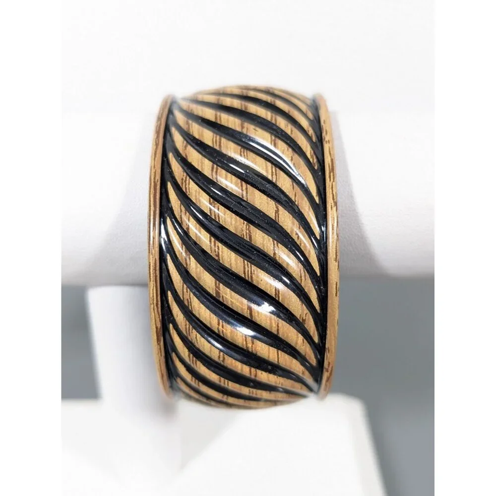 Vintage Lightweight Brown Black Swirl Wide Bangle Bracelet Plastic 8.5